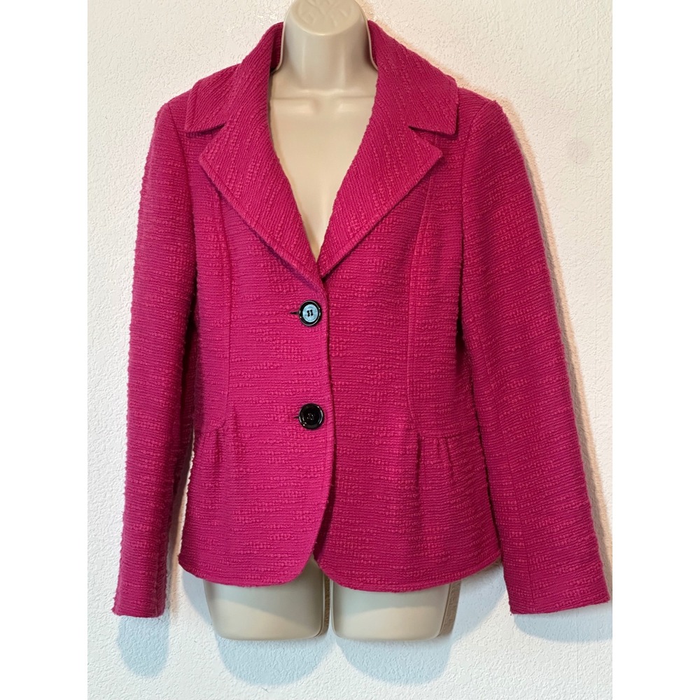 Lafayette 148 New York Magenta Pink Cotton Wool Tweed Peplum Blazer Size 10